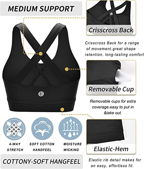 Buy RUNNING GIRL Sports Bra for Women, Criss-Cross Back Padded Strappy  Sports Bras Medium Support Yoga Bra with Removable  Cups(WX2353.Black.CN:L,US:M) at