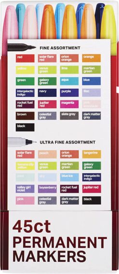 Sharpie Permanent Markers, Fine and Ultra-Fine Tips, 45 Count, Ultimate Color Collection
