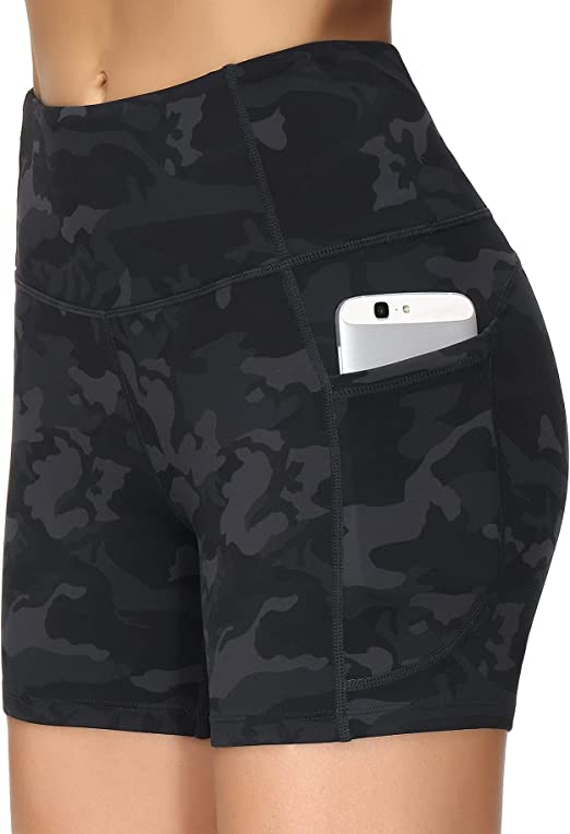THE GYM PEOPLE High Waist Yoga Shorts for Women's Tummy Control Fitness  Athletic Workout Running Shorts with Deep Pockets, Black Camo