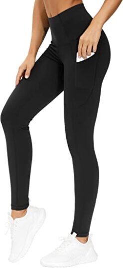 THE GYM PEOPLE Thick High Waist Yoga Pants with Pockets, Tummy Control Workout Running Yoga Leggings for Women, Black 5