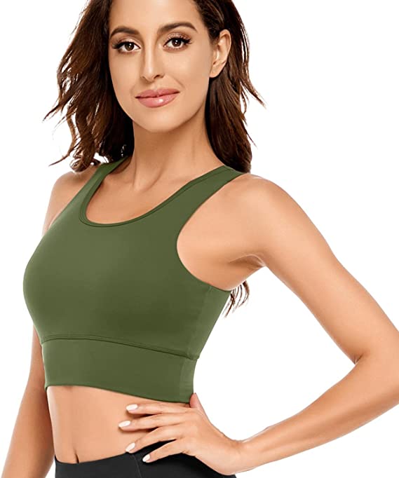 Breathable Quick Dry Green Sports Bra For Women Elastic Padded