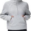 Women's Half Zip Pullover Sweatshirt Fleece Stand Collar Crop Sweatshirt with Pockets Thumb Hole, Grey 5