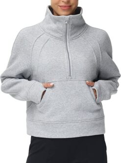 Womens Sweatshirts Half Zip Cropped Pullover Quarter Zipper Hoodies Fall  outfits Clothes Thumb Hole
