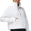 Women's Half Zip Pullover Sweatshirt Fleece Stand Collar Crop Sweatshirt with Pockets Thumb Hole, White 7