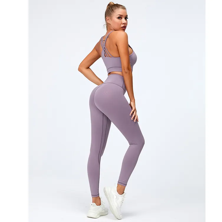 Women's Seamless 2 Piece Outfits Workout Long Sleeve Crop Top High