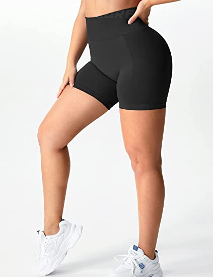 YEOREO Women Intensify Athletic Shorts Seamless Scrunch Workout Shorts High  Waisted Active Gym Yoga Shorts, Black