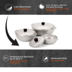 Imusa 3Pieces Colombian Cast Aluminum Caldero or Dutch Oven Set with Lid