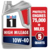 Mobil 1 High Mileage Full Synthetic Motor Oil 10W-40, 5 qt