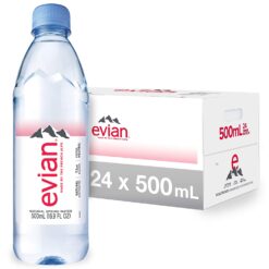 evian Natural Spring Water 500 mL/16.9 Fl Oz (Pack of 24) Mini-Bottles, Naturally Filtered Spring Water Small Water Bottles