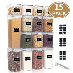 WEPSEN Airtight Food Storage Containers Set with Lids, 15 Pieces Kitchen Pantry Organization and BPA Free Plastic Canisters Include 24 Labels