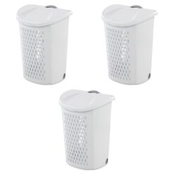 Sterilite Ultra™ Wheeled Plastic Laundry Hamper, White, Set of 3