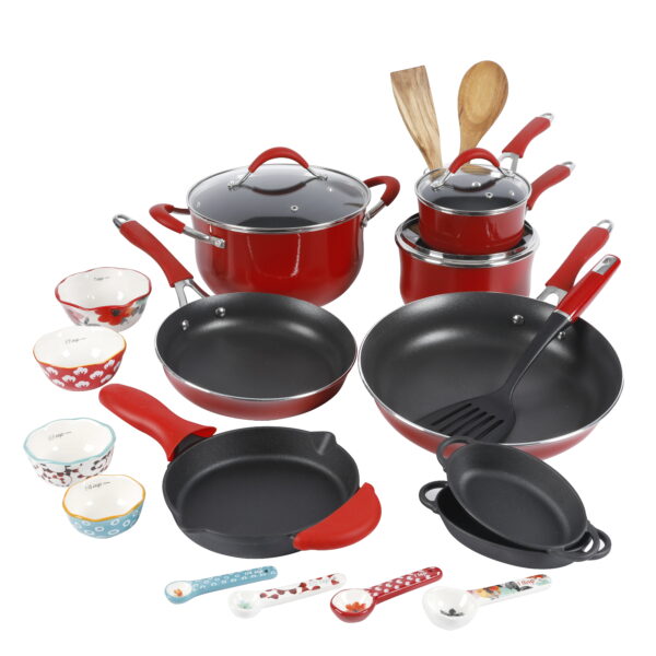 The Pioneer Woman 25-Piece Nonstick & Cast Iron Cookware Combo Set