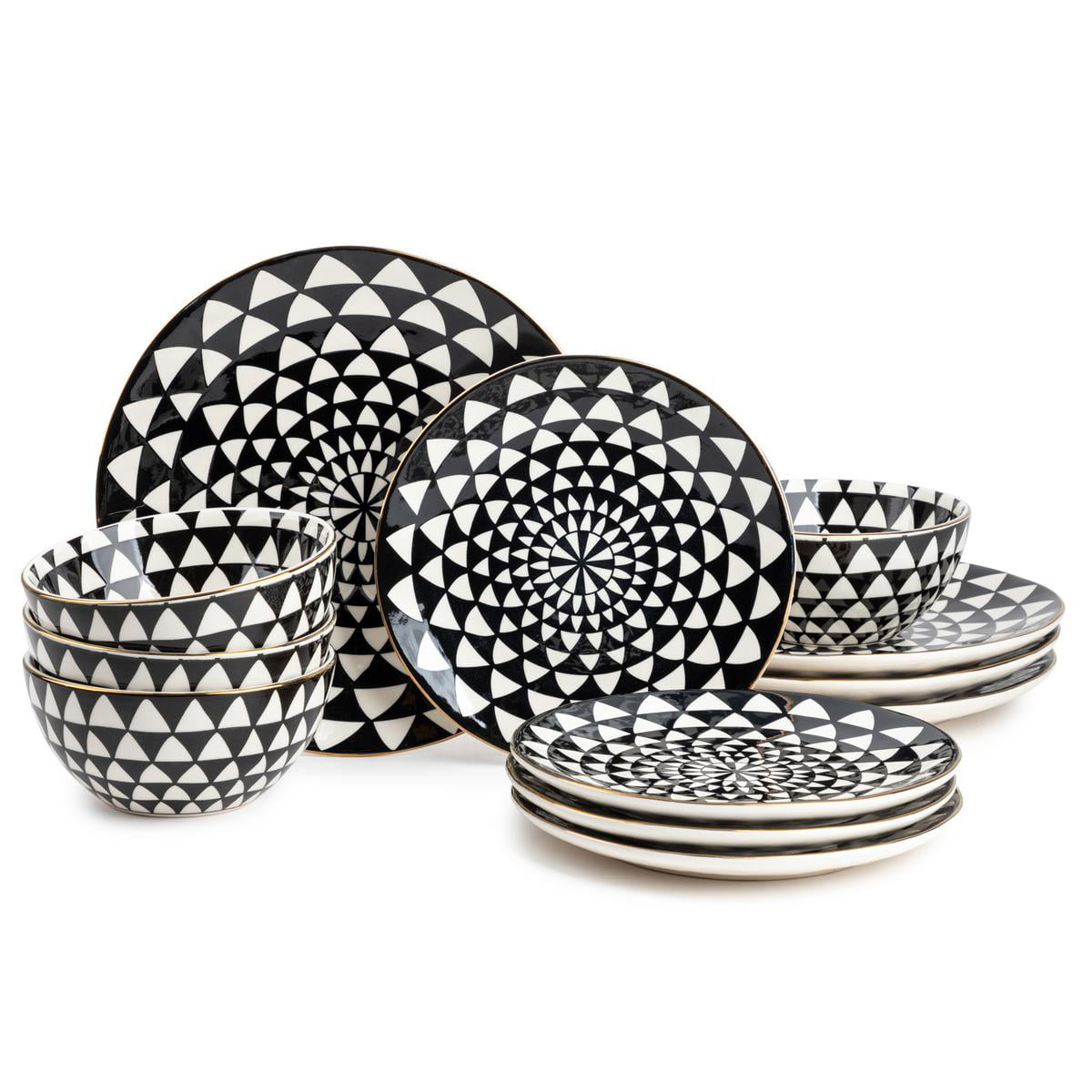 Thyme & Table Dinnerware Black & White Dot Stoneware, 12 Piece Set
