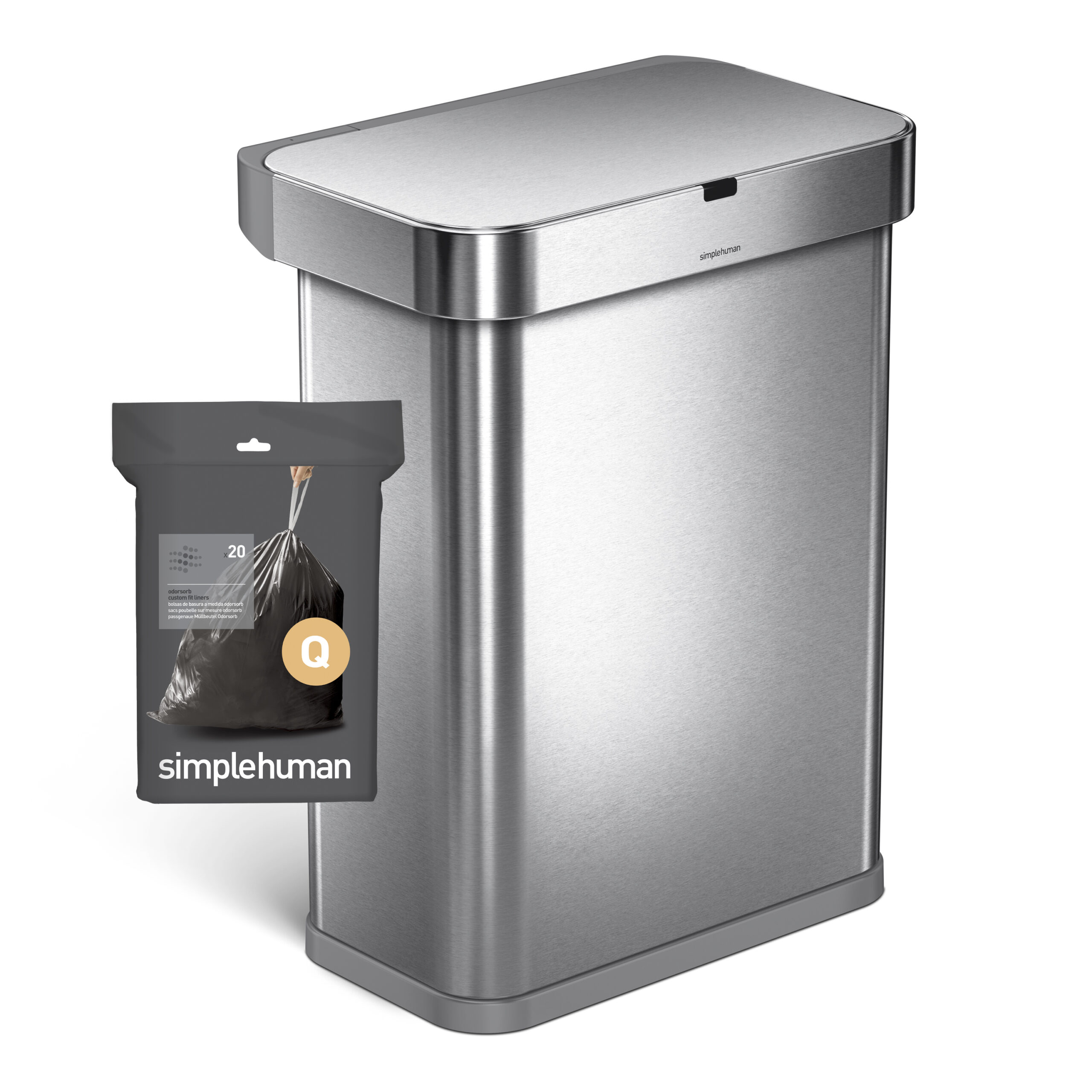 simplehuman Code Q Custom Fit Trash Can Liner, 3 refill packs (60 Count),  50-65 Liter / 13-17 Gallon