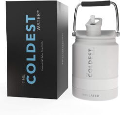 Coldest Sports Water Bottle - 1/2 Gallon (Straw Lid), Leak Proof, Vacuum Insulated Stainless Steel, Hot Cold, Double Walled, Thermo Mug, Metal Canteen (1/2 Gallon, White)