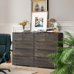 Homfa Dresser for Bedroom, Wood Storage Chest of 5 Drawers with Cutout Handles for Living Room, Dark Brown
