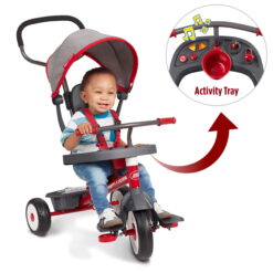 Radio Flyer, 4-in-1 Stroll 'N Trike with Activity Tray, Red & Gray, Convertible Tricycle
