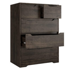 Homfa Dresser for Bedroom, Wood Storage Chest of 5 Drawers with Cutout Handles for Living Room, Dark Brown