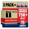 Mobil 1 High Mileage Full Synthetic Motor Oil 0W-20, 5 qt (3 Pack)