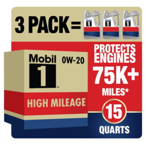 Mobil 1 High Mileage Full Synthetic Motor Oil 0W-20, 5 qt (3 Pack)