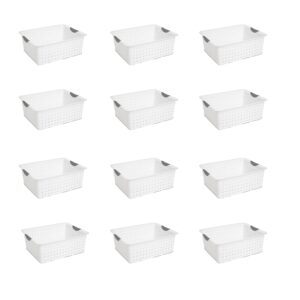 Sterilite Large Ultra Plastic Storage Baskets w/ Handles, White, 12 Pack