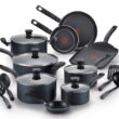 T-Fal Initiatives 18 Piece Non-stick Dishwasher Safe Cookware Set, Gray