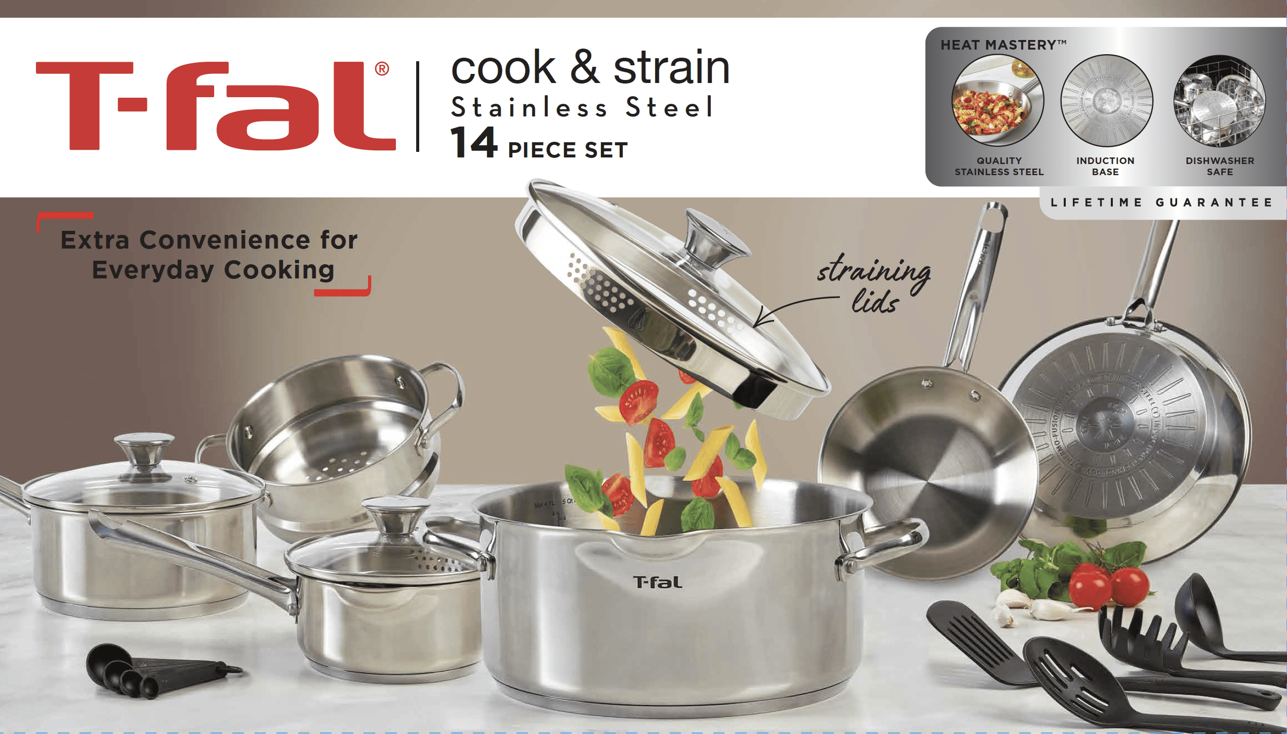 T-Fal Cook & Strain Stainless Steel Saucepan 3 qt