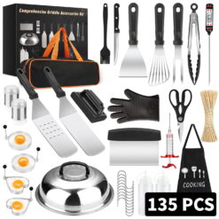 ADMIAM Griddle Accessories Kit, 135 Pcs Griddle Grill Tools Set for Blackstone Camp Chef, Professional Grill BBQ Spatula Set with Basting Cover