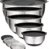 Belwares Mixing Bowls with Lids Set – Stainless Steel Mixing Bowl Set Including Airtight Lids and Graters – Stainless Steel Bowls that Nest – 5 Non-Slip Metal Bowls for Kitchen with Pour Spouts