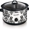Crock-Pot 4.5 Quart Manual Slow Cooker, Damask Pattern, White