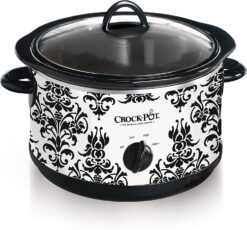 Crock-Pot 4.5 Quart Manual Slow Cooker, Damask Pattern, White