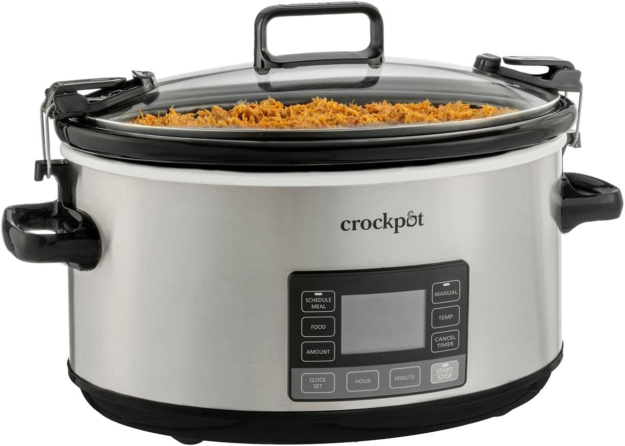 Crock-Pot Portable 7 Quart Slow Cooker with Locking Lid and Auto Adjust  Cook Time Technology, Stainless Steel