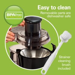 Hamilton Beach Juicer Machine, Big Mouth Large 3” Feed Chute for Whole Fruits and Vegetables, Easy to Clean, Centrifugal Extractor, BPA Free, 800W Motor, Black