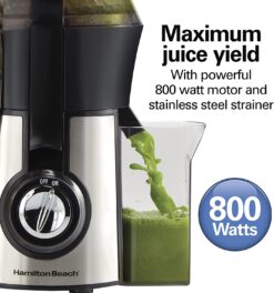 Hamilton Beach Juicer Machine, Big Mouth Large 3” Feed Chute for Whole Fruits and Vegetables, Easy to Clean, Centrifugal Extractor, BPA Free, 800W Motor, Silver