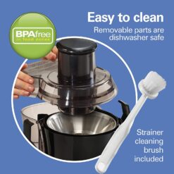 Hamilton Beach Juicer Machine, Big Mouth Large 3” Feed Chute for Whole Fruits and Vegetables, Easy to Clean, Centrifugal Extractor, BPA Free, 800W Motor, Silver