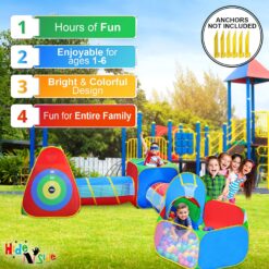 Hide N Side 5pc Kids Ball Pit Tents and Tunnels, Toddler Jungle Gym Play Tent with Play Crawl Tunnel Toy