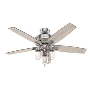 Hunter Lincoln 52-in Brushed Nickel LED Indoor Downrod or Flush Mount Ceiling Fan with Light (5-Blade)