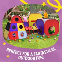 Playz 5pc Kids Playhouse Jungle Gym Ball Pit with Dart Board & 5 Sticky Balls - Fold Up Pop Up Tents, Tunnels & Basketball Pit Play Center for Boys, Girls, Baby, Toddlers w/ Travel Zipper Storage Bag