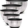Priority Chef Premium Mixing Bowls With Lids Set, Thicker Stainless Steel Mixing Bowl Set, Large Prep Metal Bowls with Lids, Black