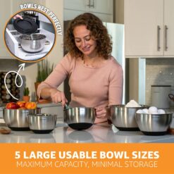 Priority Chef Premium Mixing Bowls With Lids Set, Thicker Stainless Steel Mixing Bowl Set, Large Prep Metal Bowls with Lids, Black