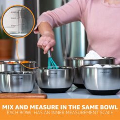 Priority Chef Premium Mixing Bowls With Lids Set, Thicker Stainless Steel Mixing Bowl Set, Large Prep Metal Bowls with Lids, Black