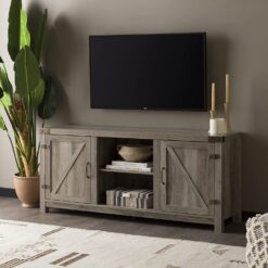 Walker Edison Georgetown Modern Farmhouse Double Barn Door TV Stand for TVs up to 65 Inches, 58 Inch, Grey