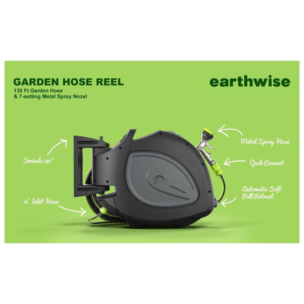 EARTHWISE POWER TOOLS BY ALM GH-001 1/2 in. Dia. x 130 ft. Standard Retractable  Garden Hose Reel with Spray Nozzle