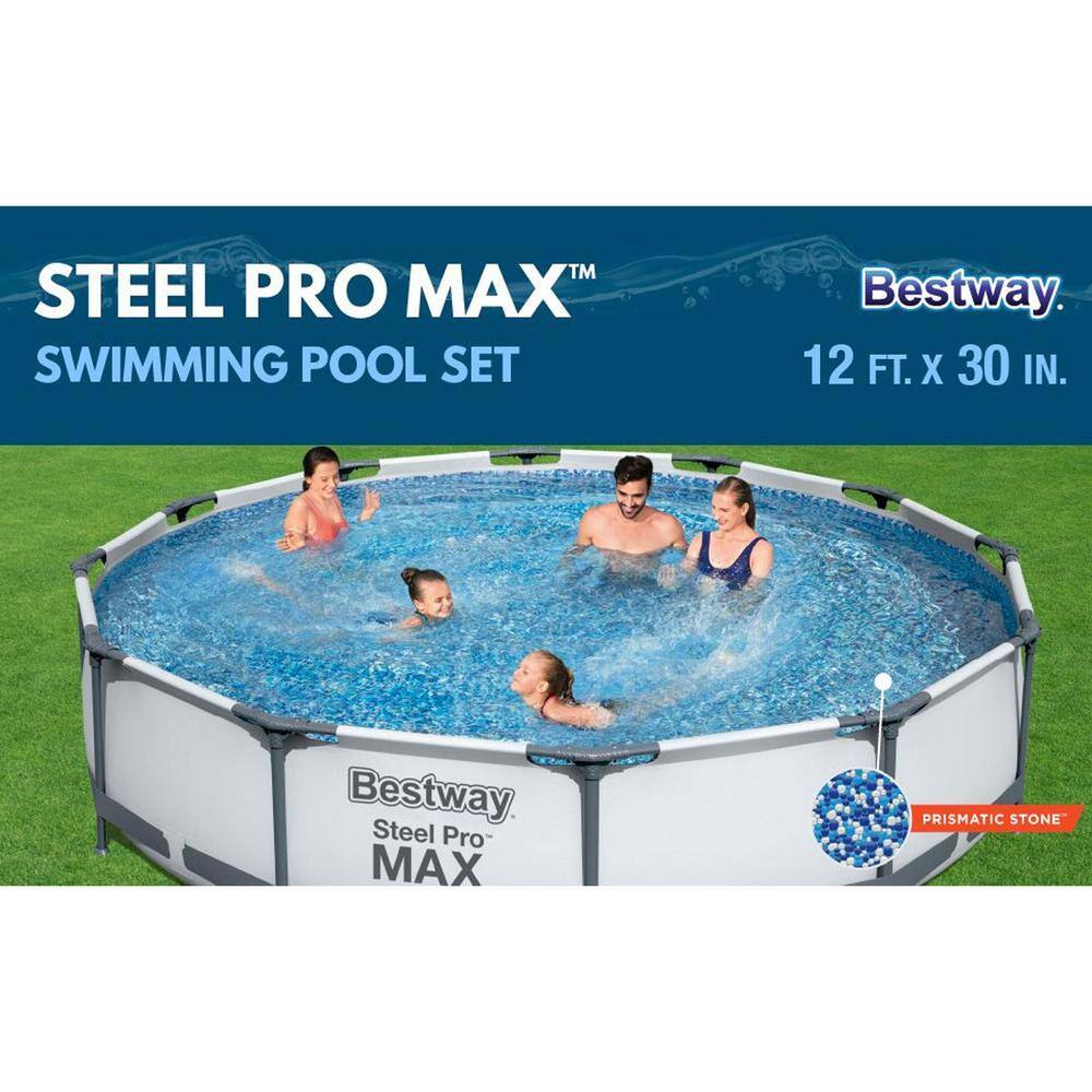 Bestway 56417E-BW Steel Pro Max 12 ft. Round x 30 in. Deep Above Ground  Swimming Pool and Pump