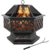ZENY 24 inch Hexagon Wood Bronze Finish Steel Fire Pit
