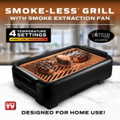 Gotham Steel Smokeless Grill with Fan, Indoor Grill Ultra Nonstick Electric Grill Dishwasher Safe Surface, Temp Control, Metal Utensil Safe, Barbeque Indoor Grill, As Seen on TV