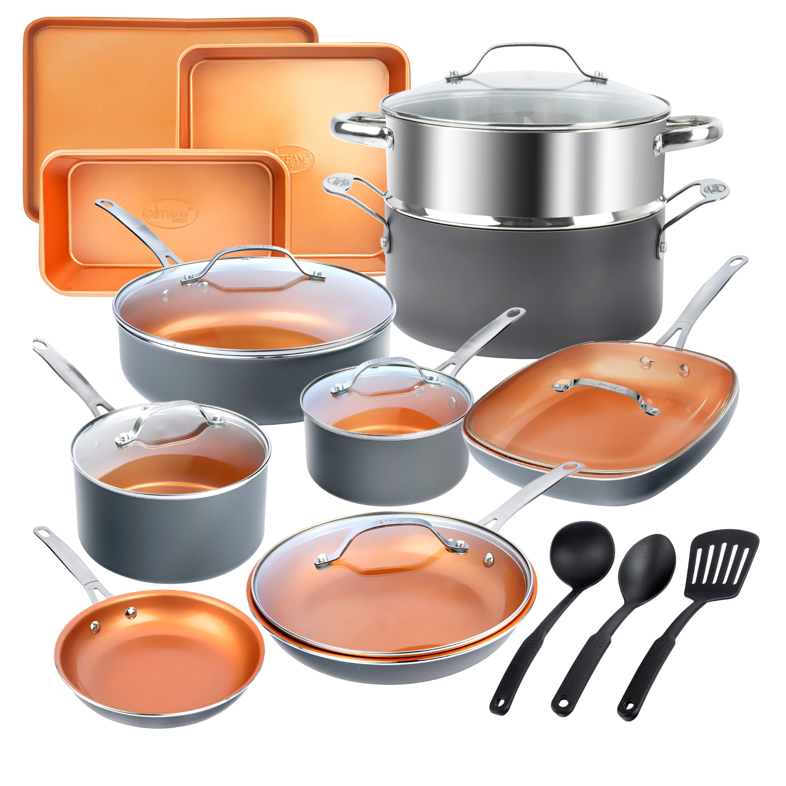 Gotham Steel Copper 8-Piece Stainless Steel Cookware Set with Non-Stick  Coating in the Cooking Pans & Skillets department at