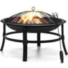 SinglyFire 26 inch Fire Pit for Outside Portable Fire Pits Outdoor Firepit Wood Burning Small Fire Pit Steel Bowl for Porch Camping Patio with Log Grate, Poker