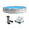 Intex 26711EH + 28005E 12 ft. x 30 in. Round 144 in. Frame Above Ground Swimming Pool Set and Robot Vacuum