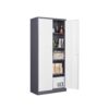 Mlezan DBXG2022122GW Metal Storage Cabinet 15.74"D x 31.5"W x 71"H in Gray White cabinet with 4 shelves and 2 doors.